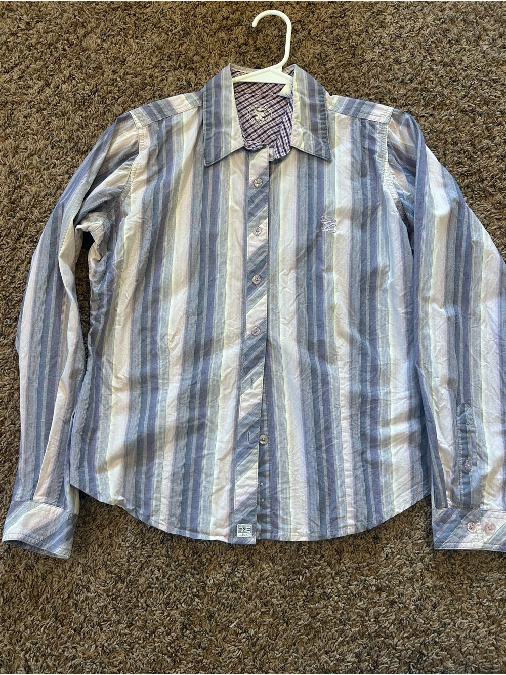 Girls Striped Button-Down Shirt in Blue and White